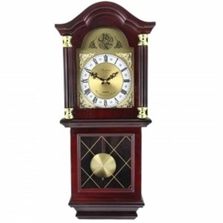 BEDFORD CLOCK COLLECTION Bedford Clock Collection BED-7071 26 in. Antique Mahogany Cherry Oak Chiming Wall Clock with Roman Numerals BED-7071